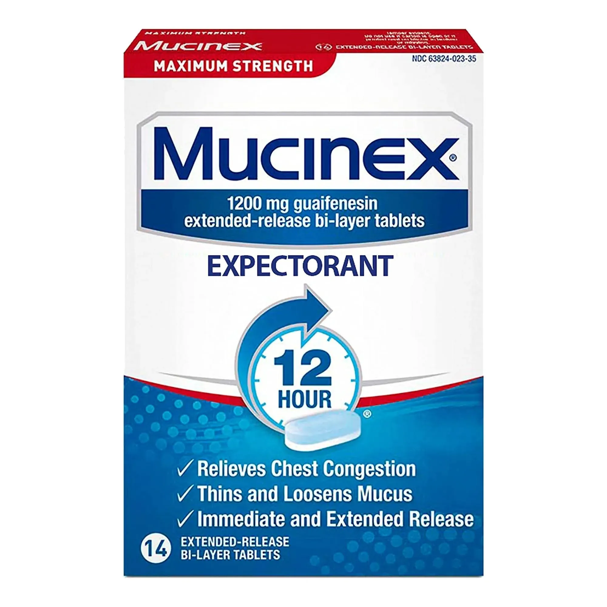 Mucinex, Expektorans, maximale Stärke, 28 Doppelschicht-Tabletten mit verlängerter Freisetzung