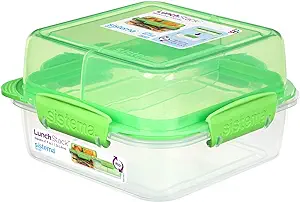 Sistema 1.24L Lunch Stack Square to Go Assorted Colours, Polypropylene, 1.24 Litre