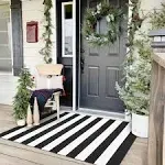 KOZYFLY Black and White Striped Area Rug 3x5 ft Front Door Rug Hand Woven Cotton Washable Outdoor Doormats Outdoor Entrance Mat for Front Door