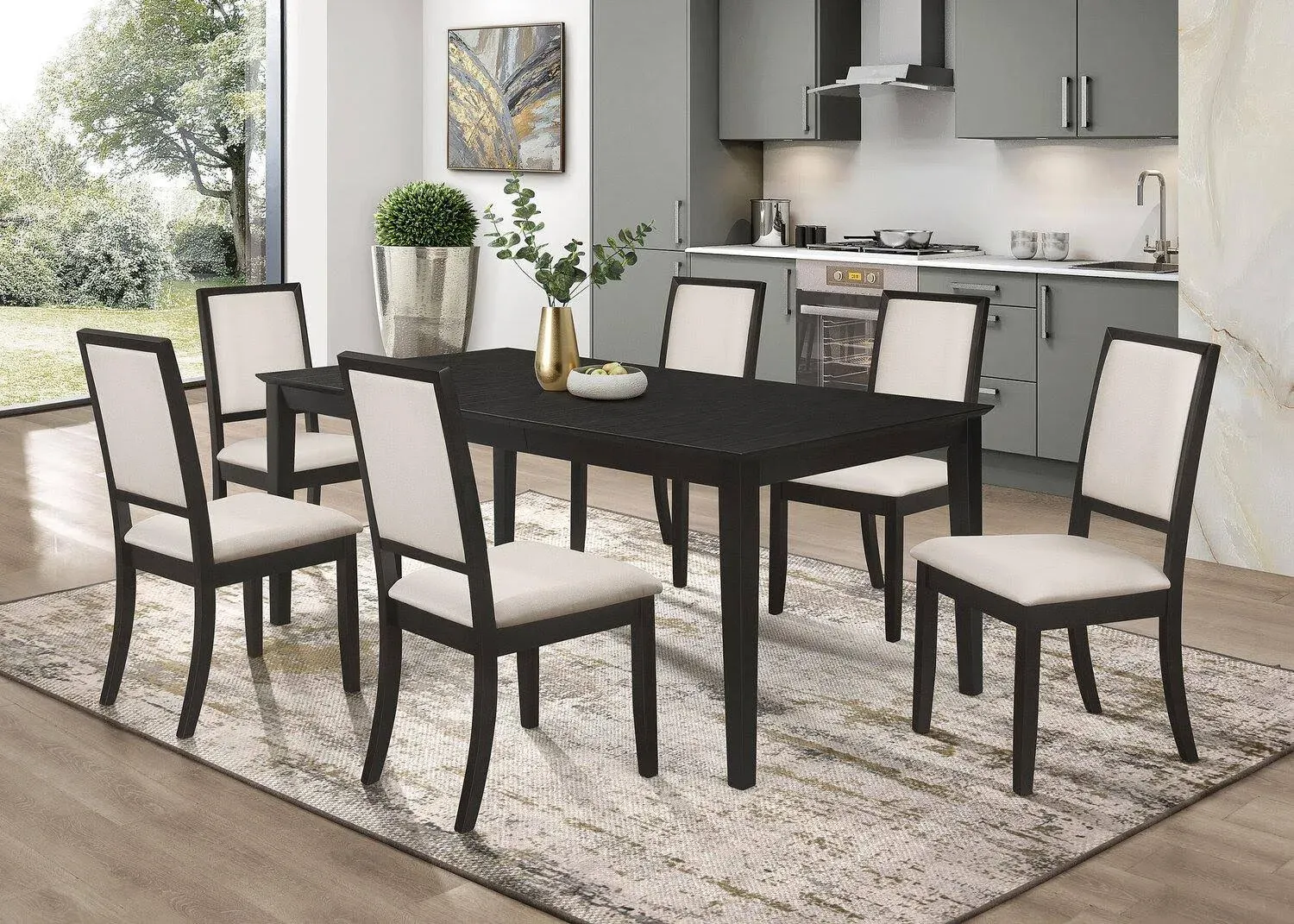 Coaster Louise - 7-Piece Rectangular Dining Set - Black and Cream
