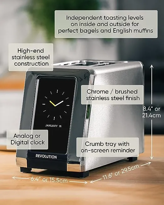Revolution R180S High-Speed Touchscreen Toaster – 2-Slice Smart Toaster with Patented InstaGLO Technology & Panini Sandwich Mode – Toast Bread, Bagels, Waffles, Muffins, Tortillas, Pastries – Silver
