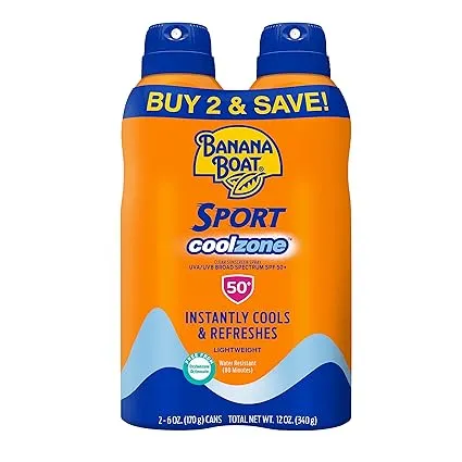 Banana Boat Sport Performance Clear Sunscreen Spray, UVA/UVB Broad Spectrum SPF 50+, Twin Pack - 2 pack, 6 oz cans
