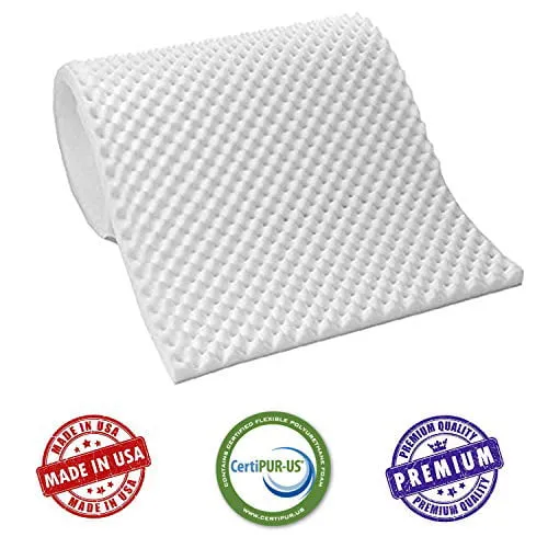 AK Trading 2.5" Thick CertiPUR-US Certified Convoluted Hospital Mattress Pad, Egg Crate Foam Foam Sheet | Mattress Pad (Medical Bed, Mattress Topper, Chairs) - Made in USA (2.5" x 24" x 72"), White