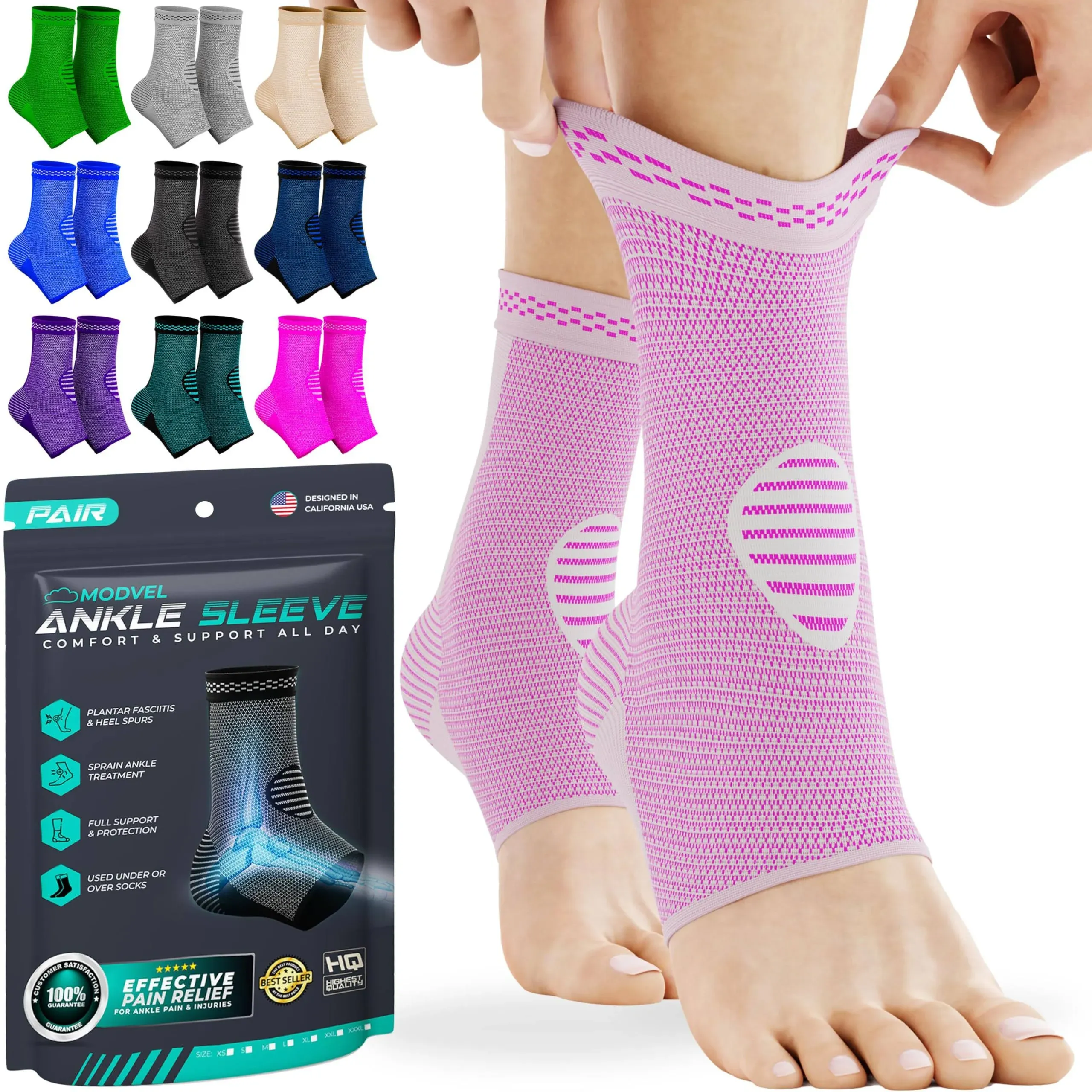 Modvel Foot & Ankle Brace Socks for Sprained Ankle Compression Sleeve Foot Support for Women & Men Tendonitis & Arth
