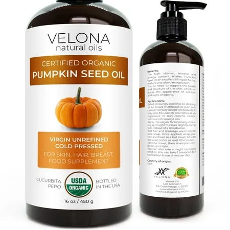 velona Pumpkin Seed Oil USDA Certified Organic - 2 fl oz | 100% Pure and Natural Carrier Oil | Unrefined, Cold Pressed | Cooking, Face, Hair, Body & Skin Care | Use Today - Enjoy Results