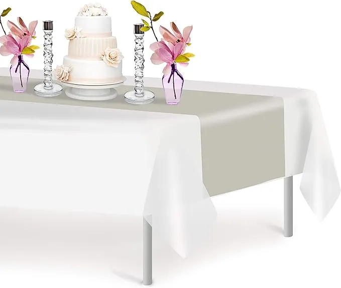 Light Grey 12 Pack Premium Disposable Plastic Table Runner 14 x 108 Inch. Table Runner for Dinner Parties & Events By Grandipity