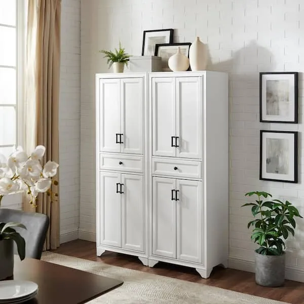 Crosley Furniture Tara 2-Piece Distressed White Pantry Set