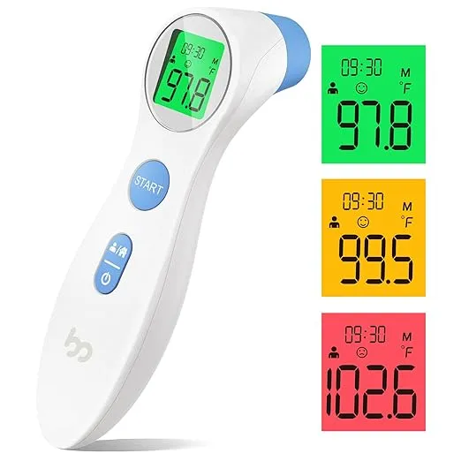 Forehead Thermometer for Adults and Kids, Digital Infrared Thermometer for Baby, Infants and Toddlers, Touchless Thermometer with 3 Color Fever Alarm, FSA HSA Eligible,1s Fast Reading, Accurate
