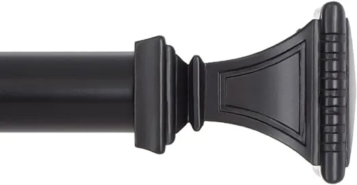 Ivilon Decorative Window Curtain Rod - Carved Square Finials, 1 1/8 in Rod, 28 to 48 in. Black