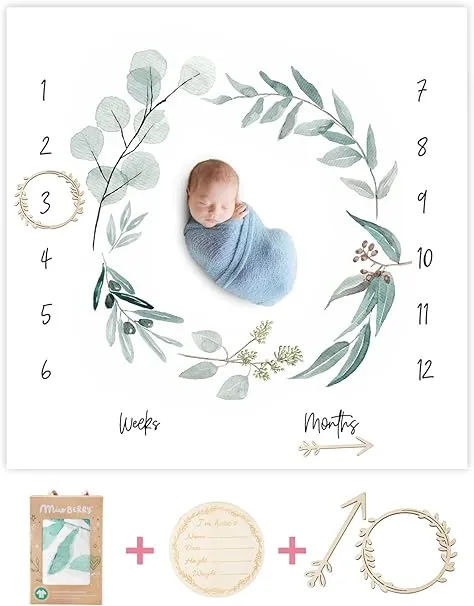 Organic Baby Monthly Milestone Blanket Newborn Boy Girl Unisex Gender Neutral