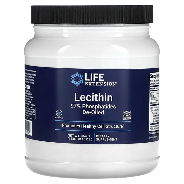 Life Extension Lecithin - 97% Phosphatides De-Oiled - Soy Based Vegan Lecithin Supplement Powder for Brain Health, Liver Health and Detox - Non-GMO, Gluten-Free, Vegetarian - 1 Pound (41 Serving)