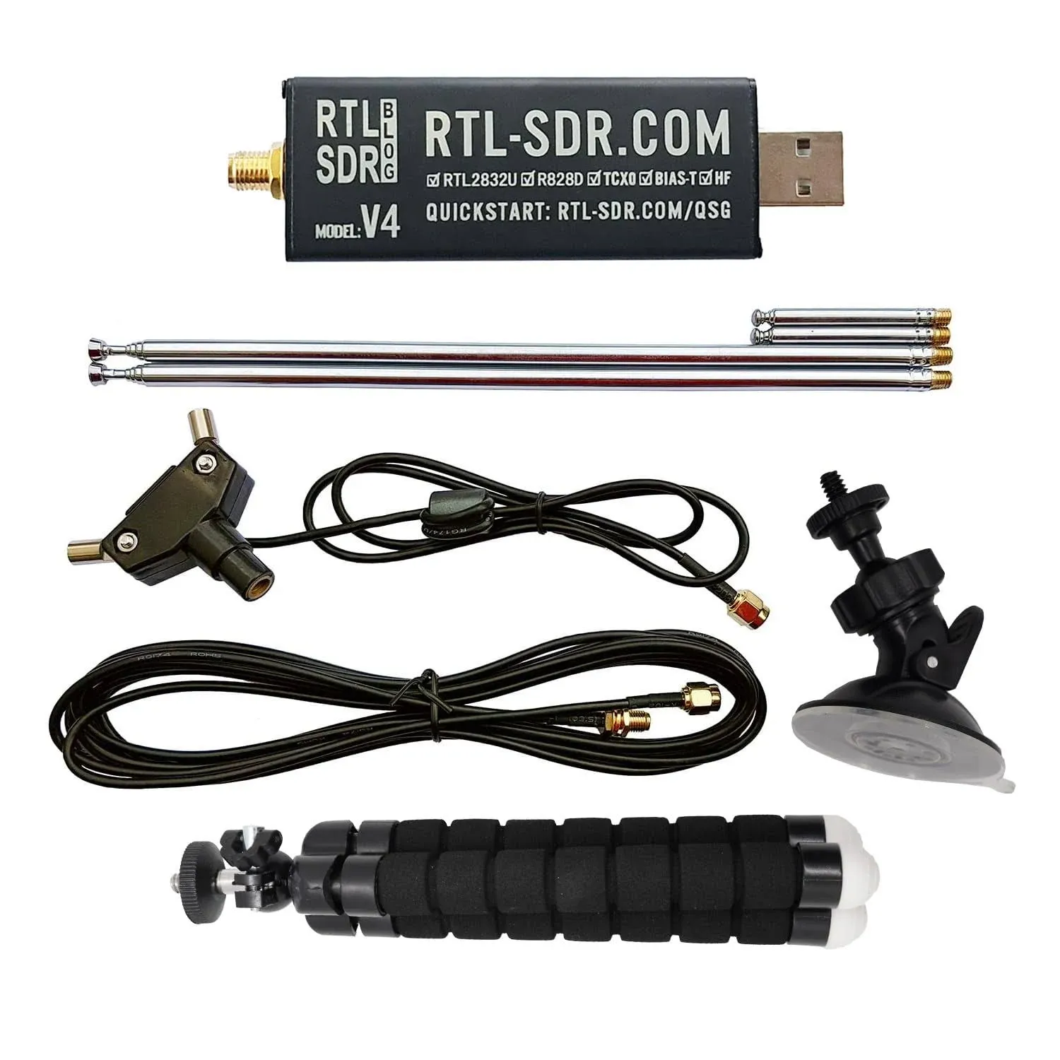 RTL-SDR Blog V4 R828D RTL2832U 1ppm TCXO HF Bias Tee SMA Software Defined Radio with Dipole Antenna Kit